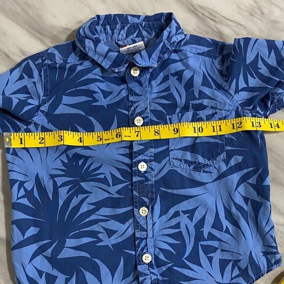 Sprockets 2T Blue Leaf Tropical Print Button Down Shirt Cotton Short Sleeve - Picture 7 of 9
